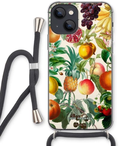 Case Company® - Hoesje met koord geschikt voor iPhone 13 mini hoesje met Koord - Classic Flora - Telefoonhoesje met Zwart Koord - Bescherming aan alle Kanten en Over de Schermrand