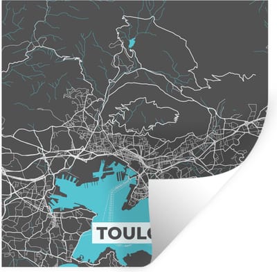 Muurstickers - Sticker Folie - Toulon - Plattegrond - Kaart - Stadskaart - Frankrijk - 100x100 cm - Plakfolie - Muurstickers Kinderkamer - Zelfklevend Behang XXL - Zelfklevend behangpapier - Stickerfolie