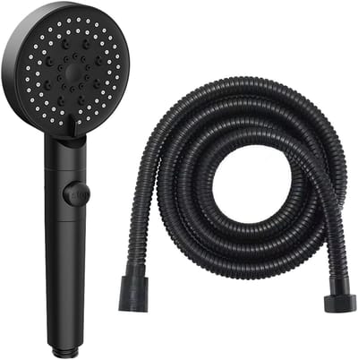 Dailygoods- Douchekop met slang 1,5 m - 5 Straalsoorten - Diameter 90 mm - Zwart - Duurzaam ABS-kunststof - Krasbestendig en slijtvast - Handdouche