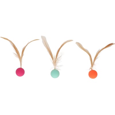 3 Stuks Kat Stuiterbal Interactieve Zachte Flexibele Kattenballen met Veren voor Katten Kitten beige