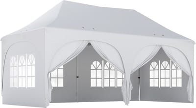 Partytent opvouwbaar - Paviljoen - 4x6 m - Easy up - Waterdicht - Weerbestendig - Lichtgrijs + Wit