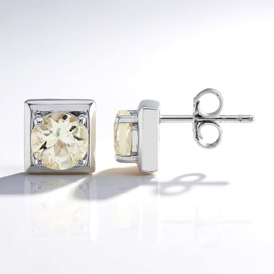 Cavill - Zilveren Oorbellen - 925 Sterling Zilver Gerhodineerd - Oregon Zonnestenen 6 mm - Ronde Edelstenen 1,394 ct - Elegante Oorbellen Dames