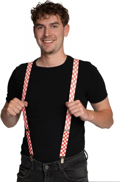 Partychimp Bretels Rood/Wit Geblokt Brabant voor bij Carnavalskleding Heren Carnaval Accessoires 2,5 Cm Breed - Rood/Wit - One-size