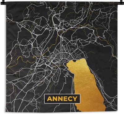 Wandkleed - Wanddoek - Annecy - Plattegrond – Stadskaart – Frankrijk - Kaart - 180x180 cm - Wandtapijt