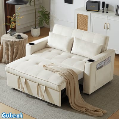 Gutent Opvouwbare slaapbank - met slaapfunctie - met bekerhouder en kussens - Beige