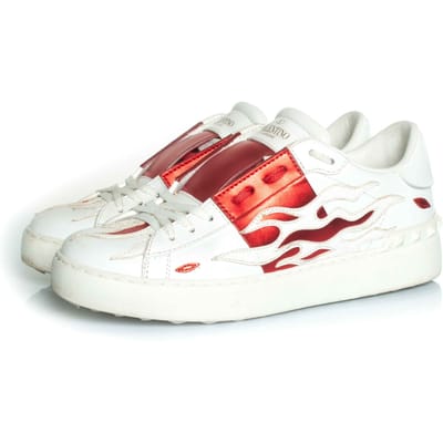 Valentino Garavani Calfskin flame rockstud open sneakers