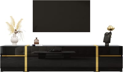 TV-Meubel - 180 cm - Met Lades En Deuren - Hoogglans Met Gouden Rand - MDF - Wit