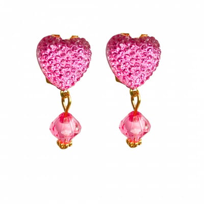 Clip oorbellen- roze- hart -goudkleur- lang- geen gaatje-Charme Bijoux