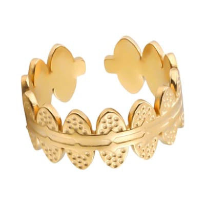 Aramat Jewels | Ringen | RVS Verstelbare Open Ring - Ovale Schakels - One Size | Goudkleur | |10mm | Staal | Volwassenen | Verkleurd niet