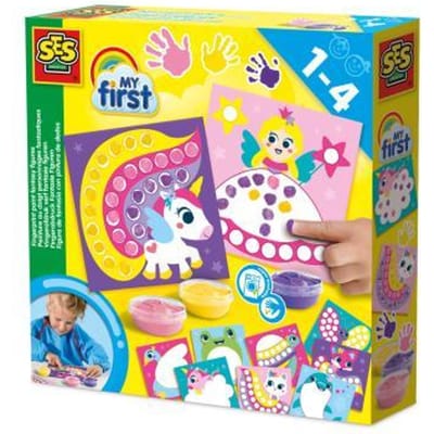 SES Creative - My first – Stippen met Vingerverf Fantasie Figuren - 10 vrolijke vingerverf kaarten in prinsessen feeën thema – Unicorn – Glutenvrij - 1 tot 4 jaar