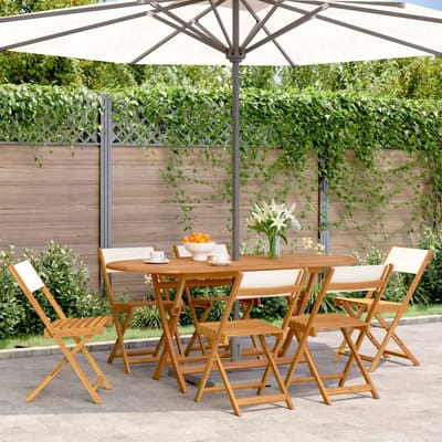 vidaXL - Klapstoelen, - 6 - stuks, - crèmekleurige - stof - en - massief - hout.