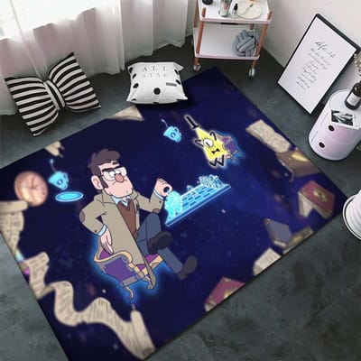 Gravity Falls Cartoon Patroon Kamer Tapijt Vloerkleed voor Huis Woonkamer Slaapkamer Bank Decor Kinderen Speelruimte Vloerkleed Antislip Vloermat Cadeau 50x80cm (20x31in)
