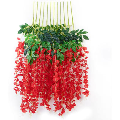Gesimuleerde 6 Bladeren Blauweregen Decoratie Zijden Bloem Kunstmatige Faux Binnen Wijnstok Blauweregen Ornament rood