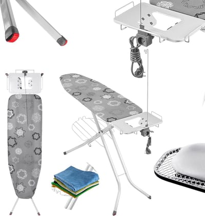 Inklapbare Strijkplank met Stopcontact en Antislip Voeten - Verstelbaar van 69 tot 95 cm, 120 x 38 cm