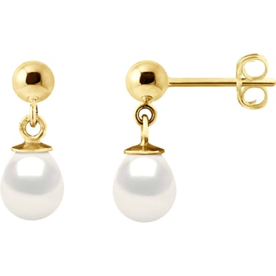 Bengelen oorbellen Gekweekte parels Zoetwater 6-7mm White Yellow Gold