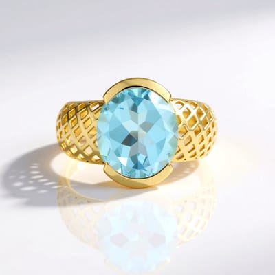 Cavill - Hemelblauwe Topaas Ring 5,85 ct - 925 Sterling Zilver Verguld - Ovaal Slijpsel Bezel - Luxe Braziliaanse Topaas Sieraden