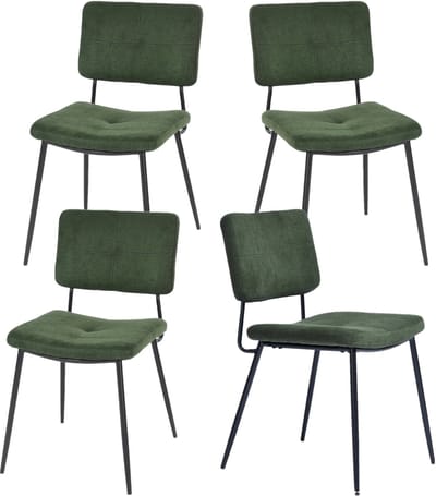 MEUBLES COST Eetkamerstoelen - Set van 4- Vintage Retro-met Rugleuning -Gestoffeerde Zitting - voor Keuken,Woonkamer,Slaapkamer,Kantoor- Donkergroen-54x45x82cm