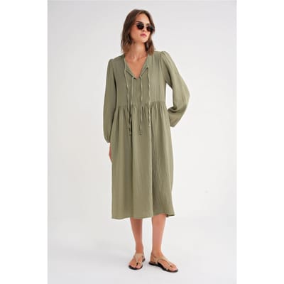 V-hals Midi-jurk met striksluiting
