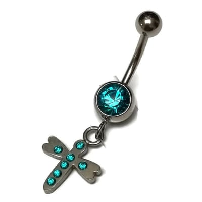 Aramat Jewels | Navelpiercings | Stalen Navelpiercing Kruisje met Zirkonia | | | |10mm | Staal | Volwassenen | Verkleurd niet