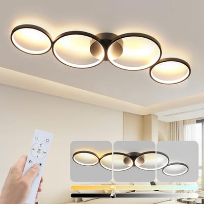 Glitzerlife - Plafondlamp - Modern 4 Ringen Design - Dimbare LED Plafondverlichting - Afstandsbediening - Aluminium - Zwart - Ø88cm