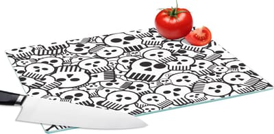 Glazen Snijplank - 39x28 - Schedel - Patronen - Punk - Cartoon - Snijplanken Glas