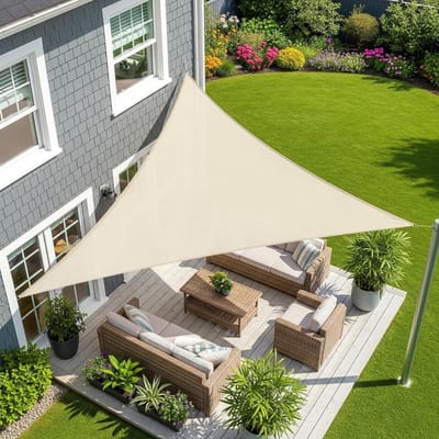 SnelShoppen - Waterdicht Zonnezeil Driehoekig 3x3x3 m Taupe - Premium PES Polyester ANT-UV Schaduwzeil voor Tuin, Balkon, Terras en Feesten