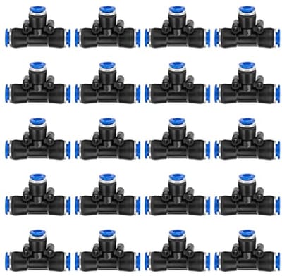 Pneumatische T Connector 8 mm op 6 mm - Push In Snelkoppeling voor Lucht (20 Stuks)