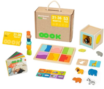 Educatieve speelgoedbox 31-36 maanden - 53-delige peuter Speelgoedset – Montessori Sensorisch Speelgoed – Montessori speelgoedbox - Ontwikkeling & Motoriek - Engelstalig