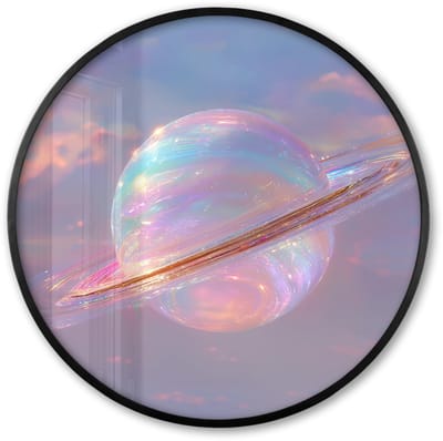 Poster in lijst Rond - Fotolijst 60x60 cm - Posters - Planeet - Lucht - Wolken - Pasteltinten - Ronde posterlijst zwart - Decoratie - Wanddecoratie woonkamer - Muurdecoratie slaapkamer
