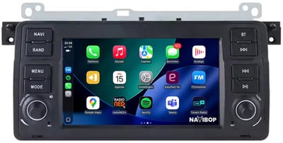 Geschikt voor BMW E46 3-Serie (1997 t/m 2006) | 7 inch Android 15.0 CarPlay autoradio | Draadloos CarPlay & Android Auto | 2GB RAM + 32GB | Mic, Camera (AHD) & DAB+ | Bluetooth & WiFi | NAVIBOP NB-1152 | Bouwjaar 1997 t/m 2006