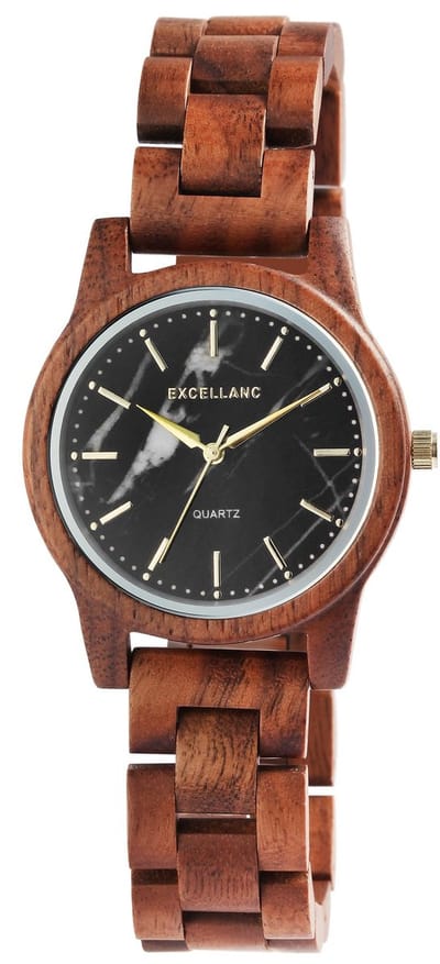 EXCELLANC Excellanc unisex-polshorloge van echt hout met marmeren wijzerplaat
