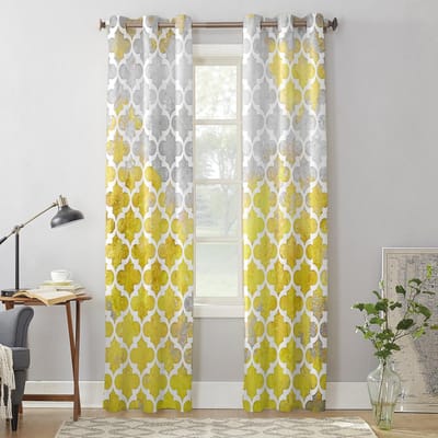 Marokkaanse Textuur Geel Olieverfschilderij Moderne Raamgordijnen voor Woonkamer Slaapkamer Gordijn Keukenbehandeling Jaloezieën Drapes 135W x 115H(cm) x1