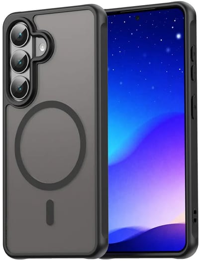 MobyDefend Hoesje - Geschikt voor Samsung Galaxy S26 - Case Geschikt voor MagSafe - Mat Transparant Met Gekleurde Rand - Zwart