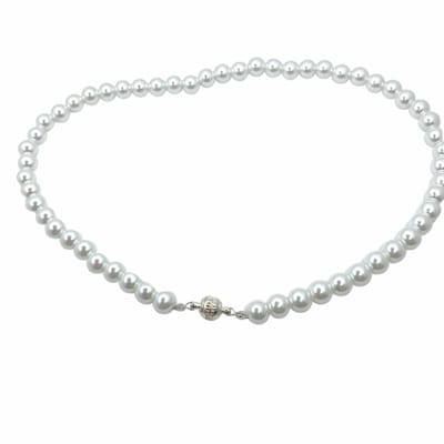 ketting- Parel-Bol-Zilverkleur- Magneet sluiting- 42 cm synthetische - Charme Bijoux