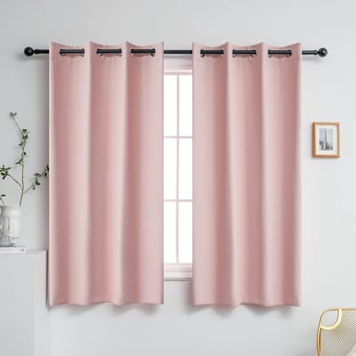 Verduisterende gordijnen effen doorvoertule bovenste raamgordijnen voor meisjesslaapkamer/woonkamer (132 x 160 cm, babyroze, 2 panelen)