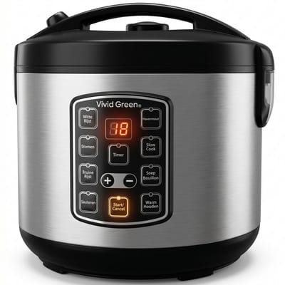 Rijstkoker 1.5L met stomer - PFAS-vrij - Slowcooker met Timer - 8 Porties - Multicooker - Rice Cooker - RVS - Vivid Green
