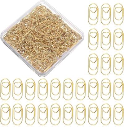 200 Stuks Hartvormige Paperclips met Transparante Doos - Ovalen Patroon, Metaal, Perfect voor Kantoor, School, Documenten en Bruiloften (Goud)