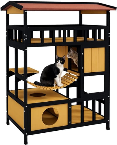 Damenzo - Kattenhuis - Kattenhuis voor buiten - Katten - Kattenspeelgoed - Buitenhuis - Huisdieren - 4 laags - 84x60x116 cm - Hout