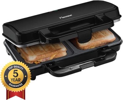 Bestron Tosti apparaat - ASM92XLZ - 900W - Voor 2 tosti's met schelpvorm - Anti aanbaklaag - Zwart - 5 jaar garantie