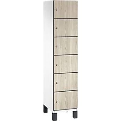 C+P Cambio lockerkast, 1 vak, 6 vakken, op poten, B 400 x D 525 x H 1980 mm, verkeerswit / essenhout decor