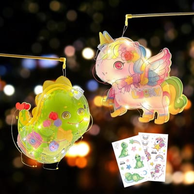 Creatieve Lampion Set voor Kinderen - 2 Stuks met Eenhoorn en Dinosaurus Thema, Perfect voor Feestjes en Kerstdecoratie