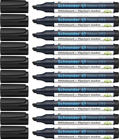 Schneider whiteboard stiften - Maxx 293 - beitelpunt - zwart - 10 stuks - voor whiteboard en flipover - S-129301-10