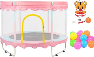 Kinder Trampoline Binnen en Buiten met Veiligheidsnet en Basketbal Set