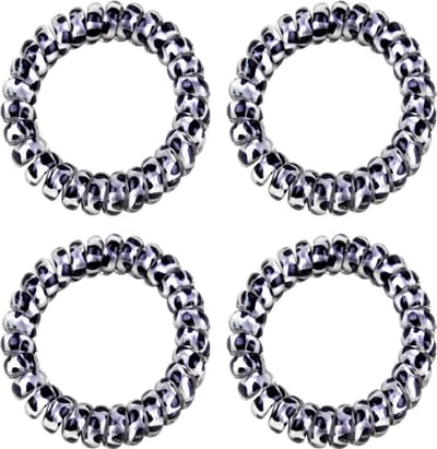 Fako Fashion - Haarelastiek - Telefoonkabel - Luipaard Zilver - 55mm - 4 Stuks