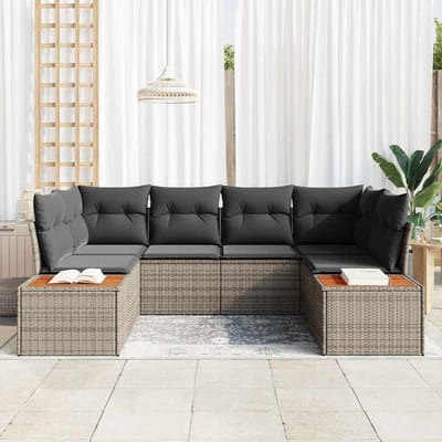 vidaXL - Tuinbank - Set - 6 - st - 6-Aantal - zitplaatsen - Grijs - Polyrattan