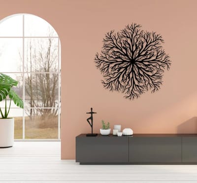 Metalen Wanddecoratie Tree of Life – 3D Wandkunst – Zwart – 50 x 50 cm