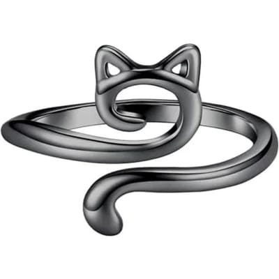 Anneau de chat mignon à Tension de Crochet réglable, anneau de Crochet de tricot pour débutant, porte-doigts de Guide de fil, outils d'enroulement de dés à coudre noir