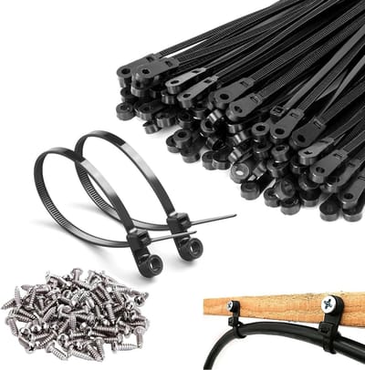 SnelShoppen - Kabelbinders Zwart met Schroefgat en 100 Schroeven 4x18, Kabelclips voor Bevestigen, Kabelhouders voor Wandbevestiging (100 Stuks, Zwart