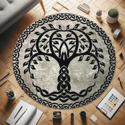 Levensboom Rond Kleed Natuur Mandala Kleed Oud Spiritueel Decor Tapijt Meditatie Ruimte Kleed Wasbaar en Antislip Vloermat Diameter 80cm (31in)