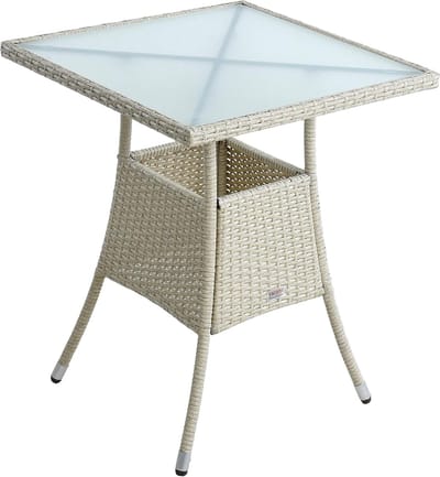 Vierkante Bijzettafel Tuin of Balkon - Polyrattan met Melkglas Tafelblad 60x60 cm